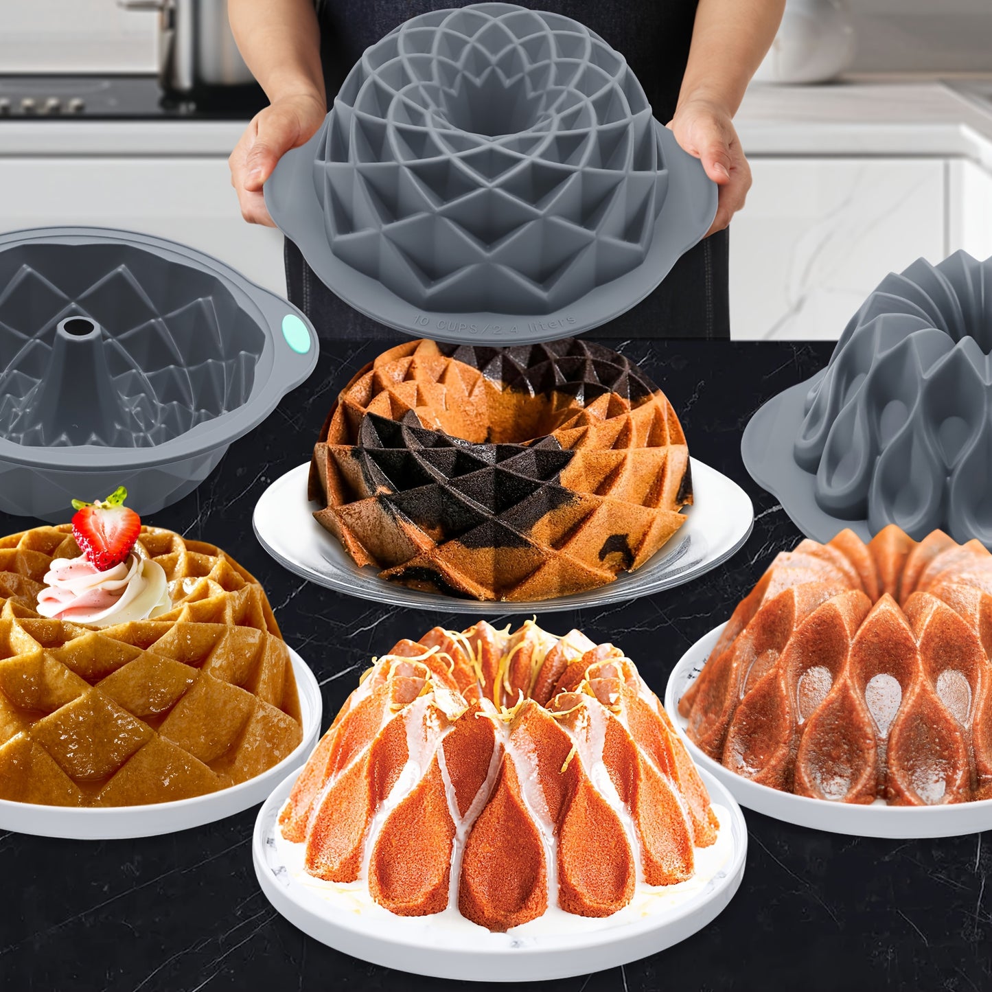 Silicone Bundt Cake Pan Set - Non-Stick, Versatile Crown and Bird's Nest Molds for Baking, Chocolate, Jello - Ideal for Halloween, Christmas, Easter, Thanksgiving, 4th of July