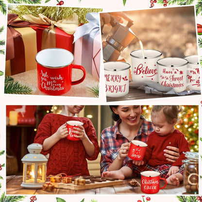 16 Pcs Christmas Enamel Winter Holiday Coffee Mugs with Quotes 12 Oz