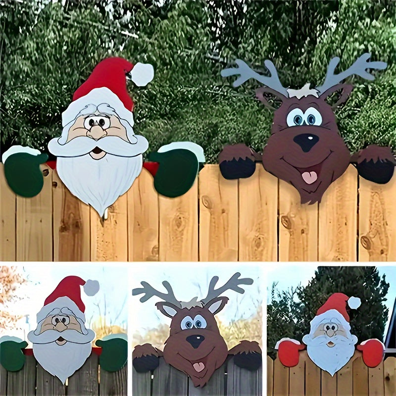 Santa Claus and Elk Fence Peeking Decoration