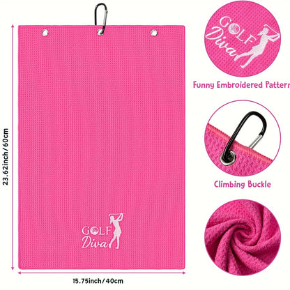 2-Pack Golf Towels for Women, Pink & Black Embroidered Polyester & Nylon Towels with Clip, Breathable & Water Absorbent, Machine Washable