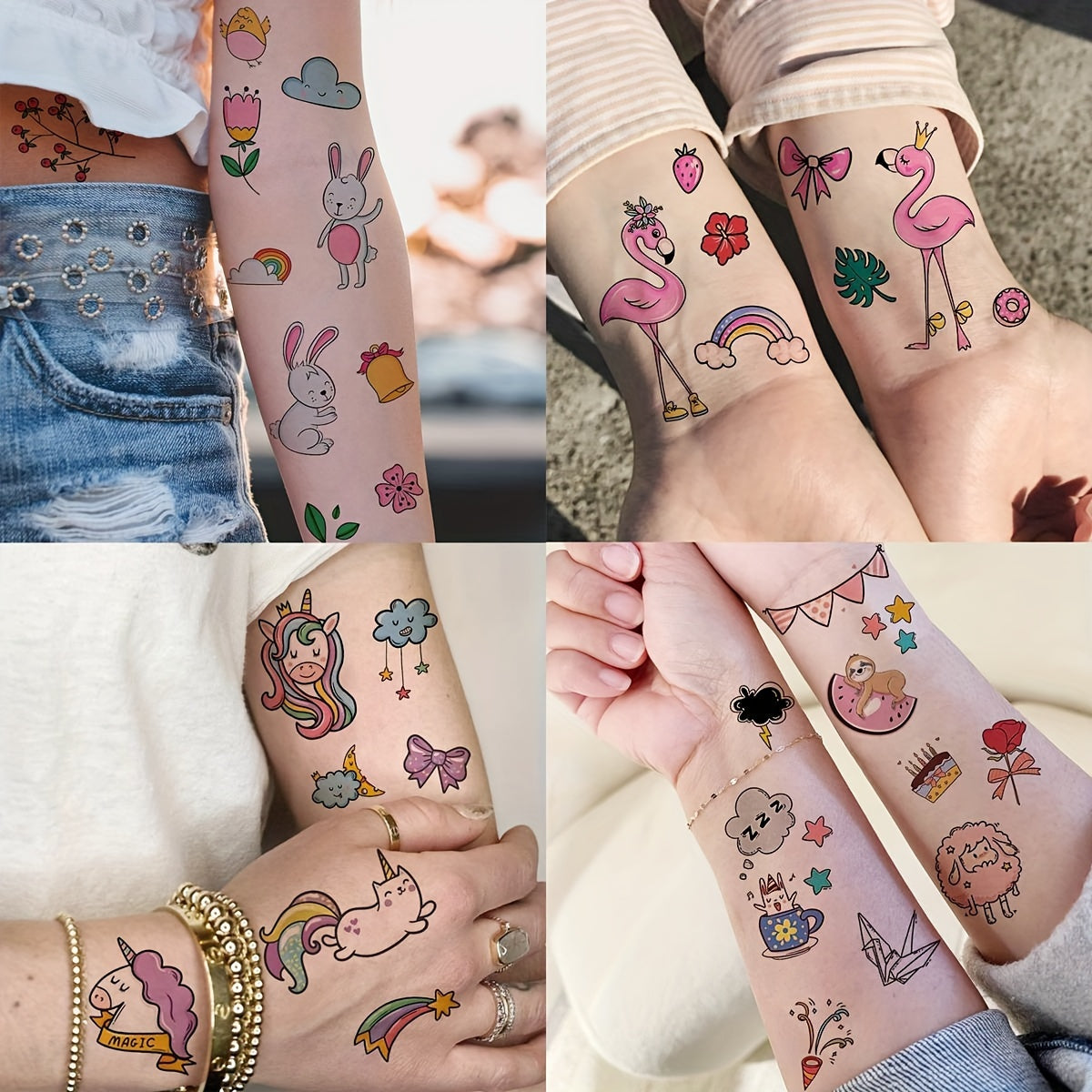 60 Sheets 1000+ Patterns Cute Cartoon Temporary Tattoos