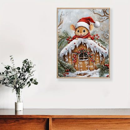 Christmas Mouse Cross Stitch Kit, 11CT DIY Artwork Decor, 30*40cm/11.8*15.7in